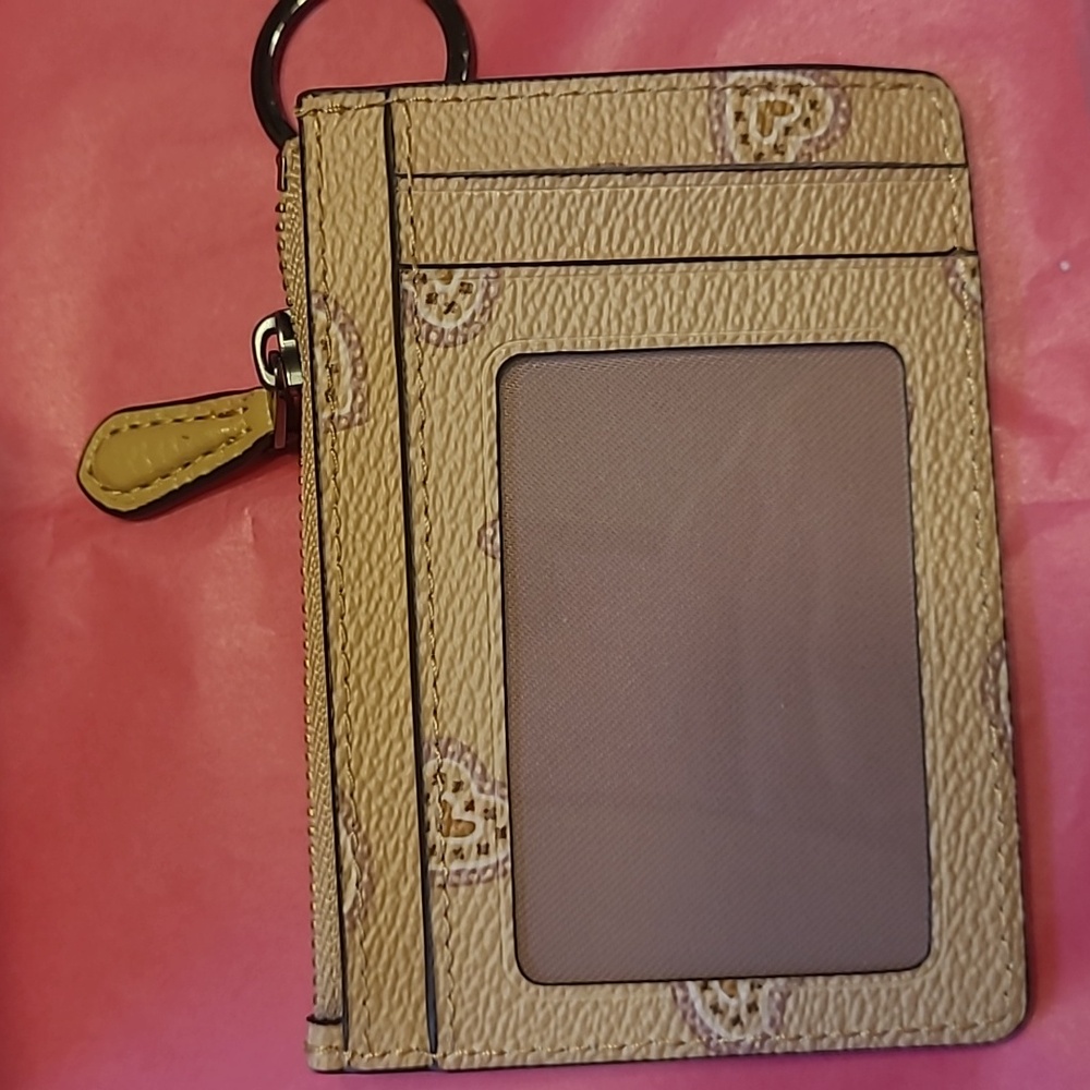 Coach Western Heart Beige Heart Pattern Crossbody And Bonus Card Holder Keychain - Picture 12 of 16